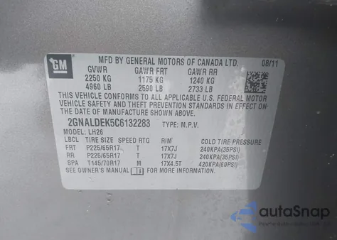 2012 Chevrolet Equinox 1Lt из США, поврежденный, VIN 2GNALDEK5C6132283